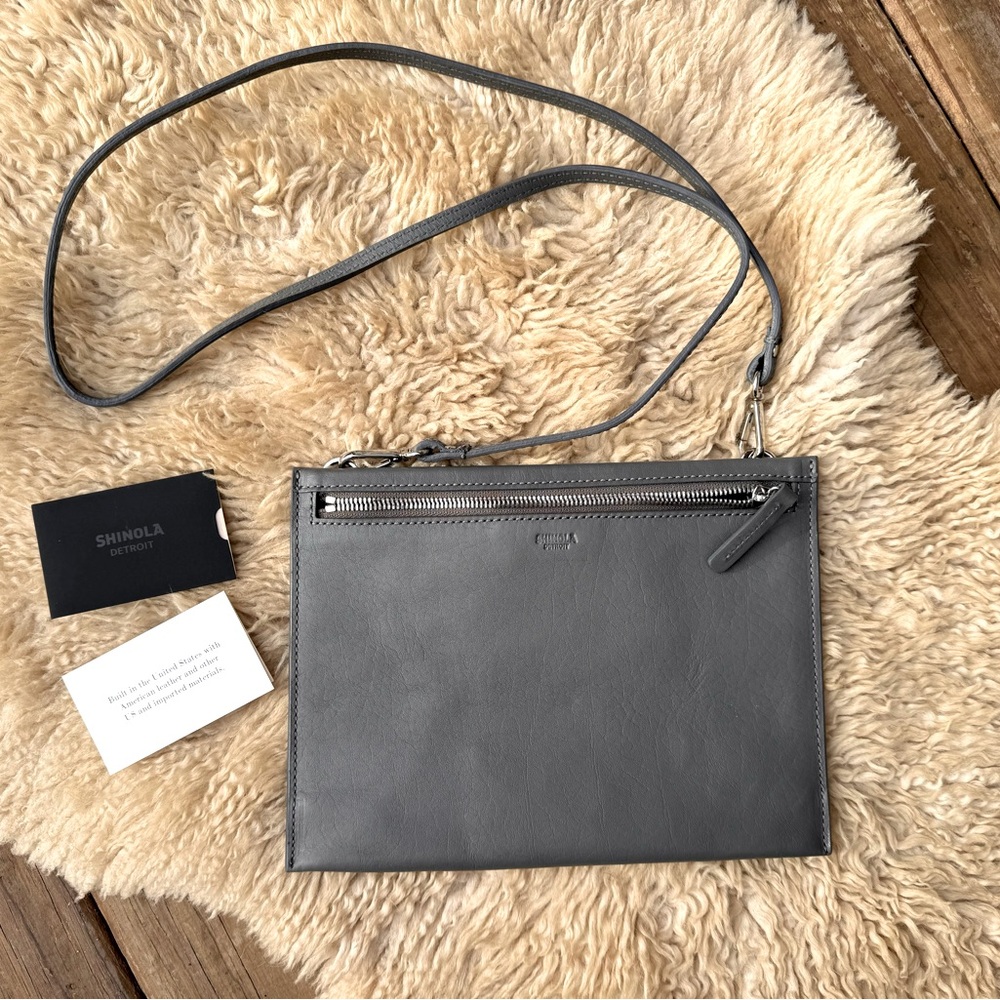 Shinola Detroit Gray Leather Crossbody Bag with Sleek Design